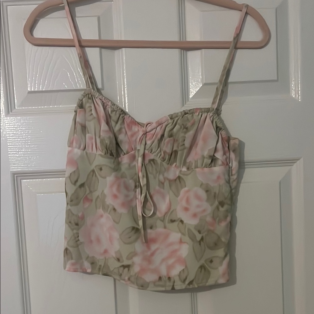 Cream and Pink Bustier Camisole with Tie Front